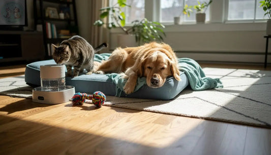 Dog and cat using various pet accessories