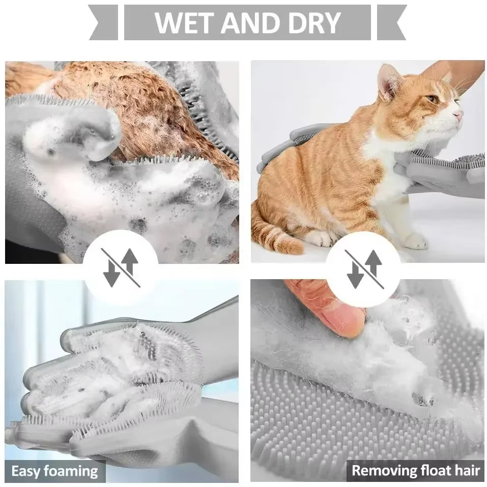 Pet Grooming Cleaning Gloves Dog Cat Bathing Shampoo Glove Scrubber Magic Dishwashing Cleannersponge Silicon Hair Removal Glove