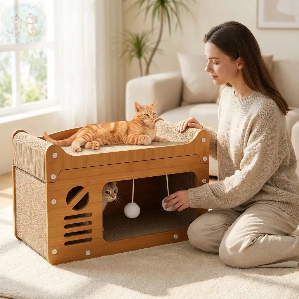 Cat Scratching House with Bed – Enclosed Nest & Post Puddinz n Woofaz  Pet accessories Puddinz n Woofaz