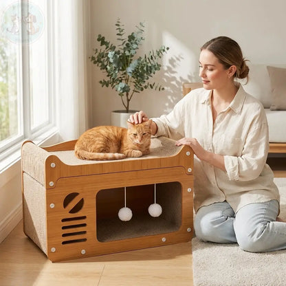 Cat Scratching House with Bed – Enclosed Nest & Post Puddinz n Woofaz  Pet accessories Puddinz n Woofaz