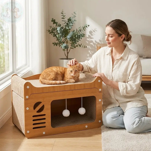 Cat Scratching House with Bed – Enclosed Nest & Post Puddinz n Woofaz  Pet accessories Puddinz n Woofaz