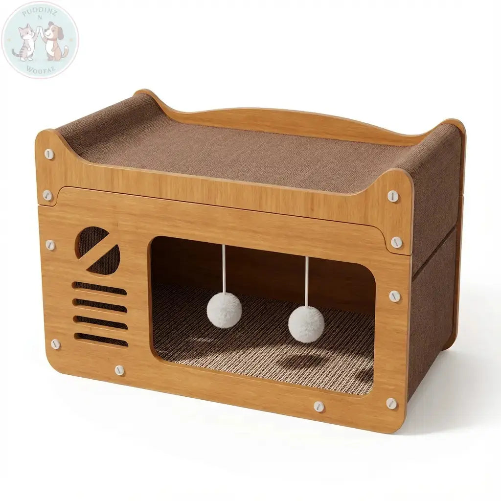 Cat Scratching House with Bed – Enclosed Nest & Post Puddinz n Woofaz  Pet accessories Puddinz n Woofaz