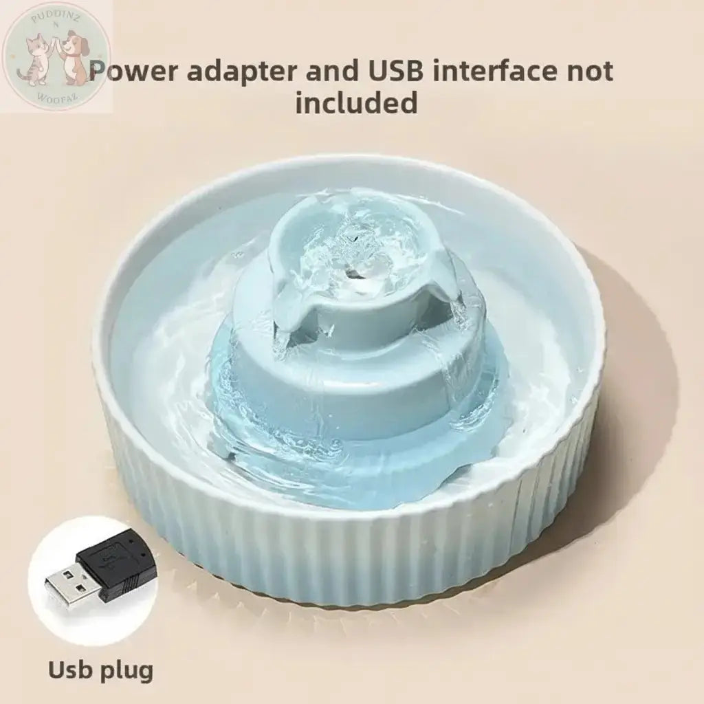 Premium Blue Ceramic Pet Water Fountain with Text Overlay