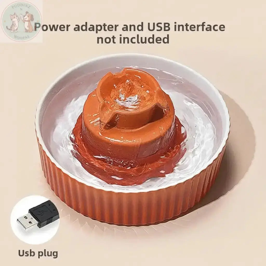 Premium Orange Ceramic Pet Water Fountain with Text Overlay
