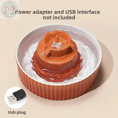 Premium Orange Ceramic Pet Water Fountain with Text Overlay