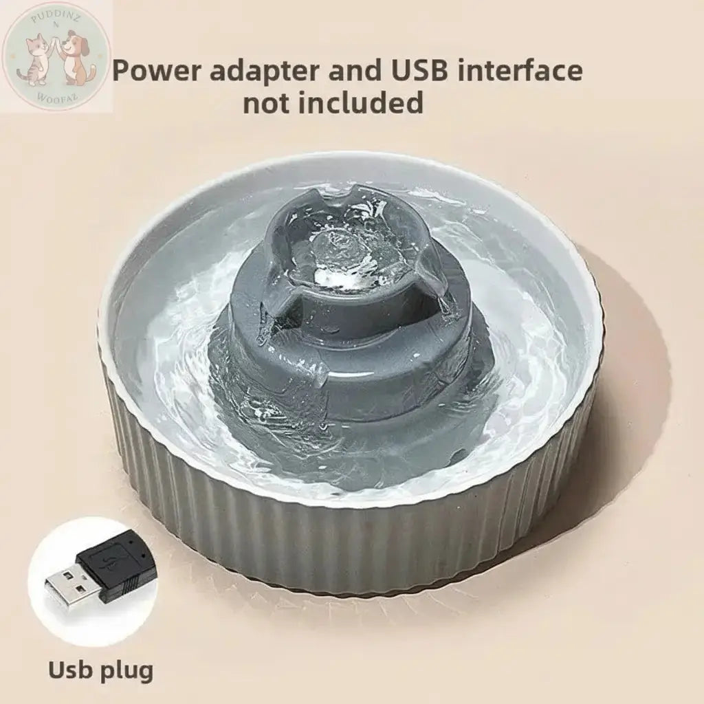 Premium Gray Ceramic Pet Water Fountain with Text Overlay