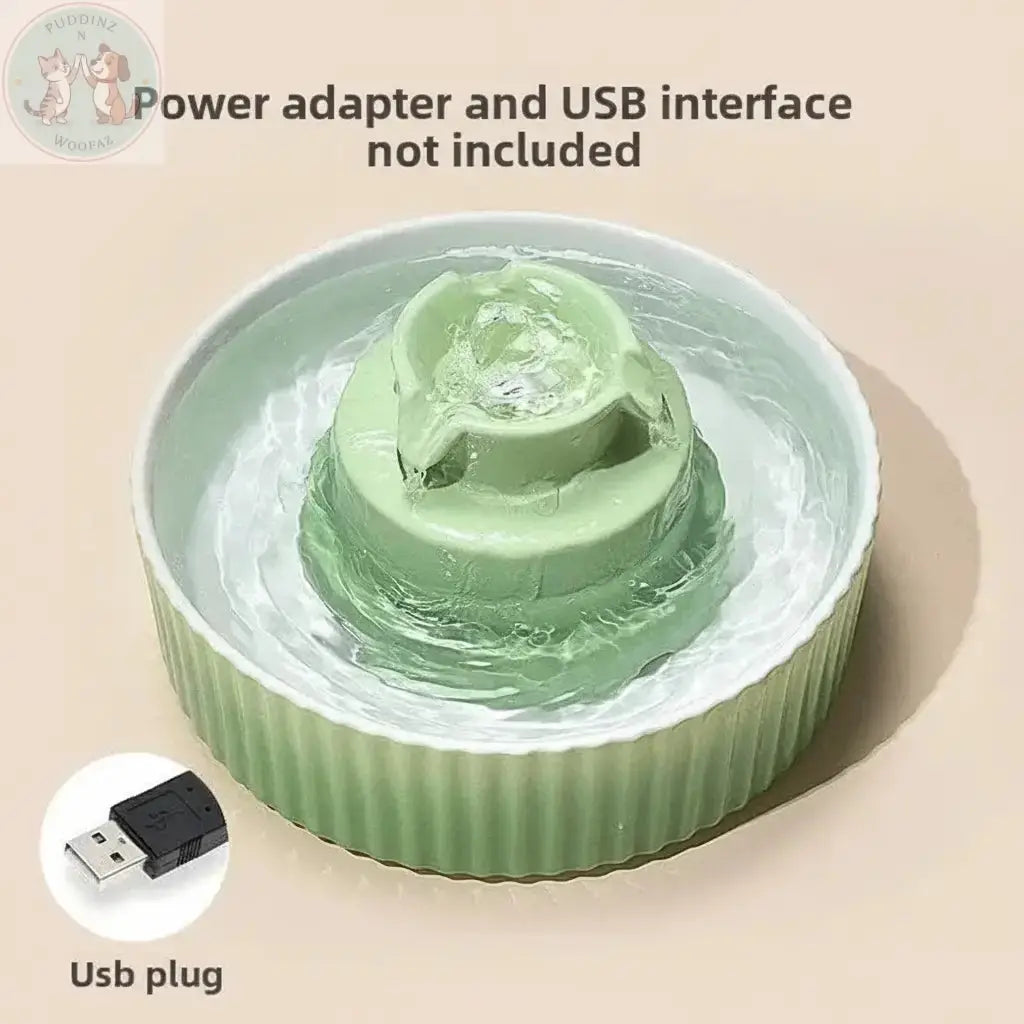 Premium Green Ceramic Pet Water Fountain with Text Overlay