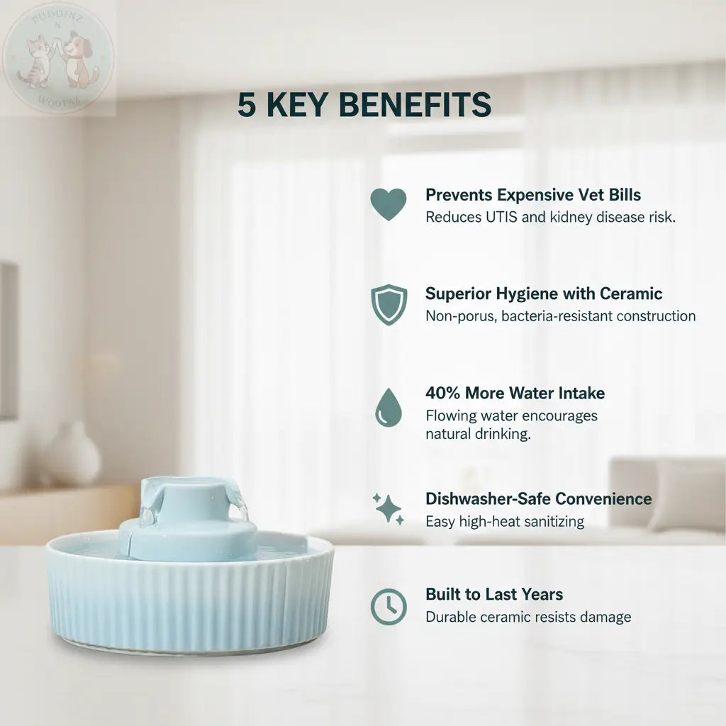 5 Key Benefits - Ceramic Pet Water Fountain Infographic