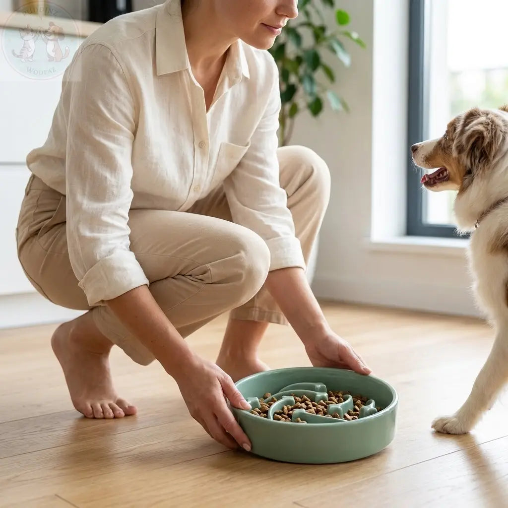 Ceramic Slow Feeder Dog Bowl - Teal Treasur Puddinz n Woofaz  Pet accessories Puddinz n Woofaz