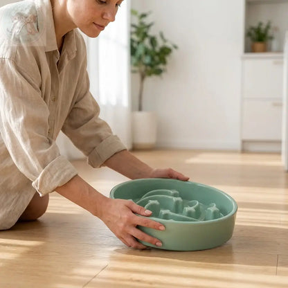 Ceramic Slow Feeder Dog Bowl - Teal Treasur Puddinz n Woofaz  Pet accessories Puddinz n Woofaz