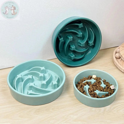 Ceramic Slow Feeder Dog Bowl - Teal Treasur Puddinz n Woofaz  Pet accessories Puddinz n Woofaz
