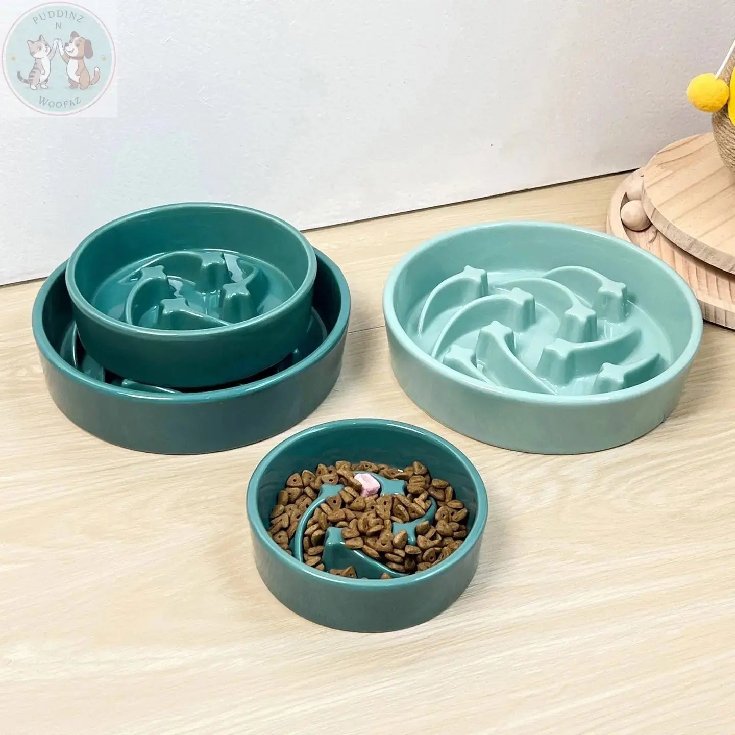 Ceramic Slow Feeder Dog Bowl - Teal Treasur Puddinz n Woofaz  Pet accessories Puddinz n Woofaz
