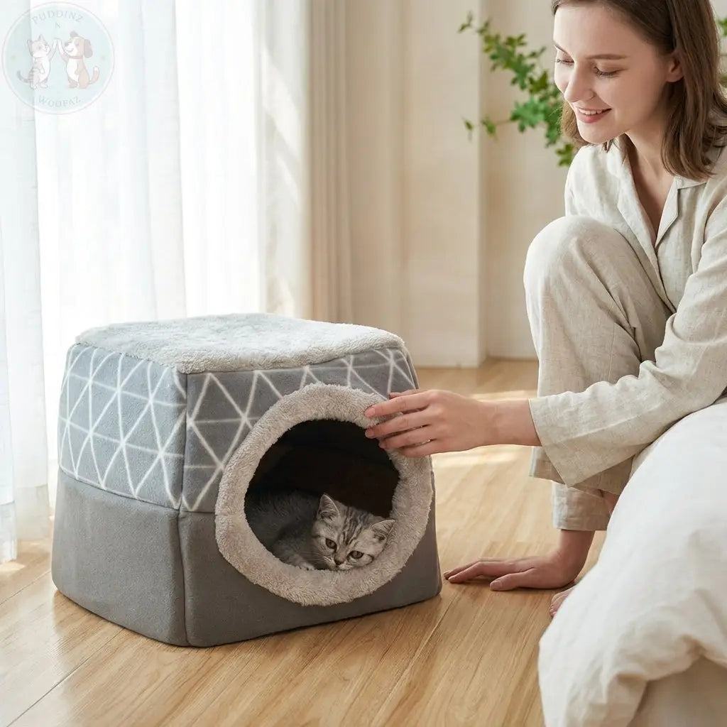 Dog Cat Bed House – 2-in-1 Cave & Cushion for Cozy Pets Puddinz n Woofaz   Puddinz n Woofaz