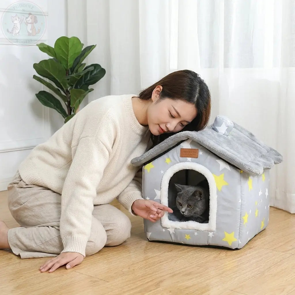 Indoor Dog House – Warm & Cozy Enclosed Cave Bed for Dogs and Cats Puddinz n Woofaz   Puddinz n Woofaz