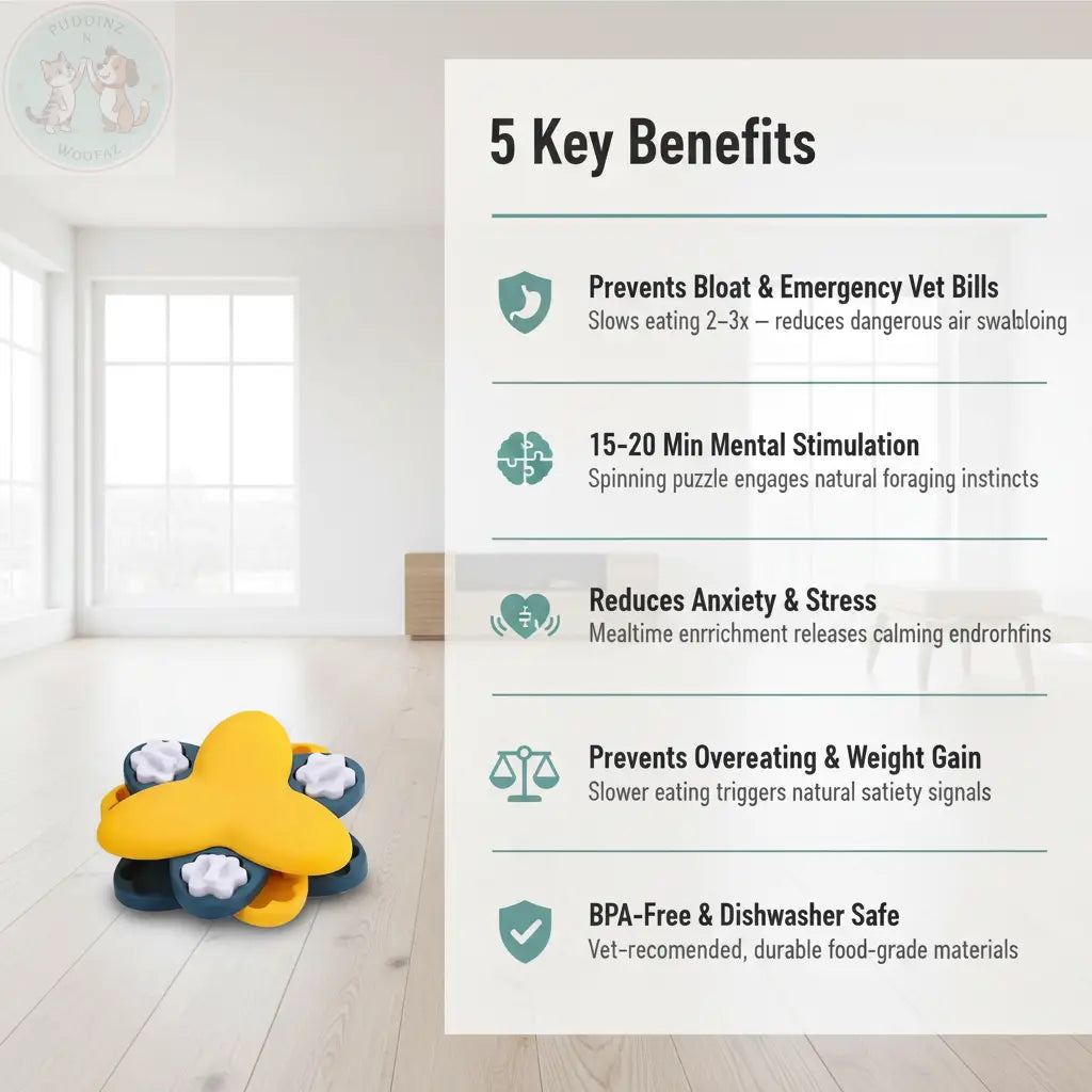 Spinning Puzzle Slow Feeder – 5 Key Benefits Infographic