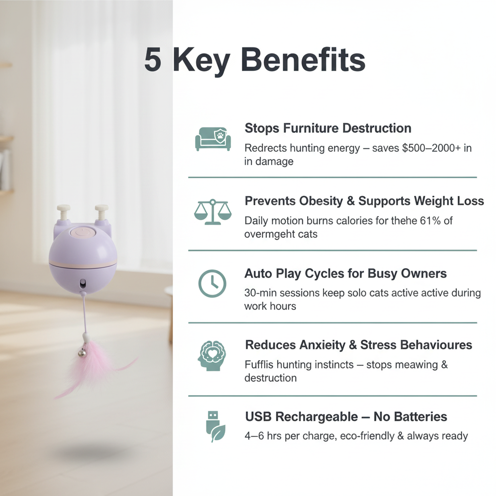 Automatic Interactive Cat Toy – 5 Key Benefits Infographic