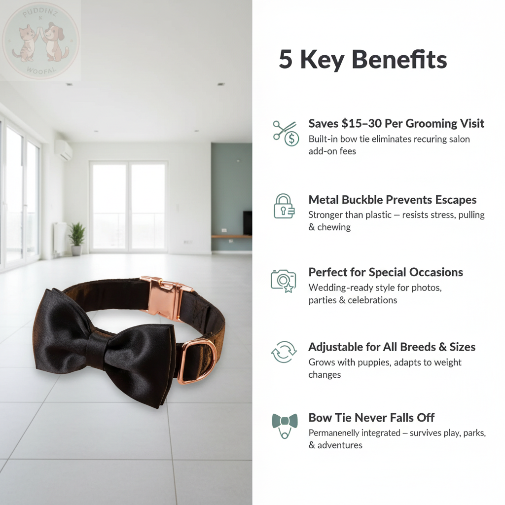 Dog Bow Tie Collar 5 Key Benefits Infographic