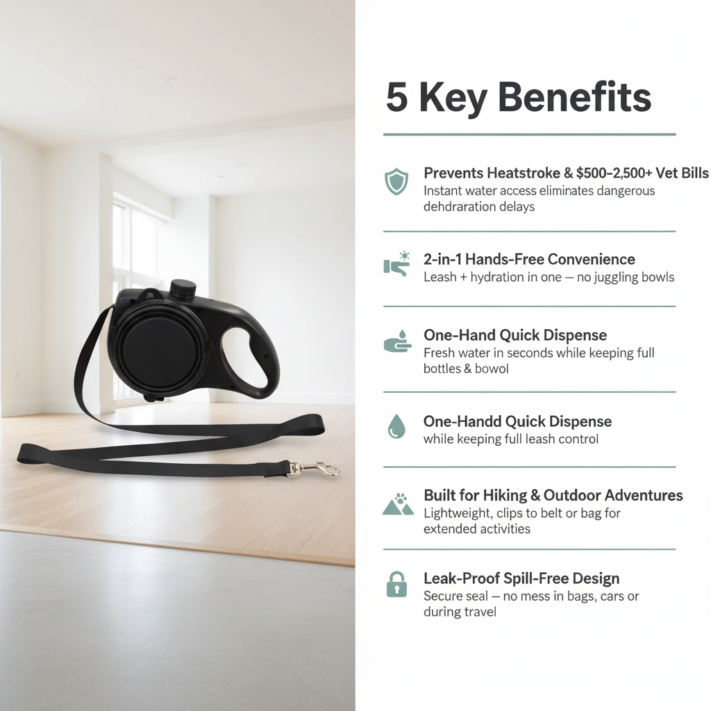 Dog Leash with Built-In Water Bottle – 5 Key Benefits Infographic