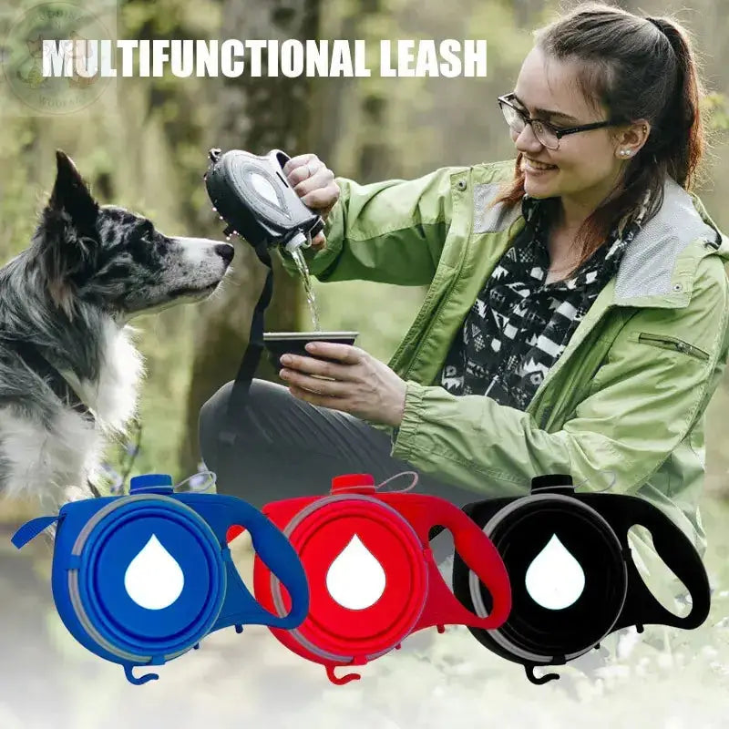 dog leash with water bottle