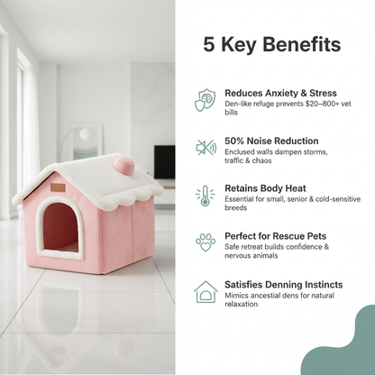 Indoor Pet House Cave Bed 5 Key Benefits Infographic