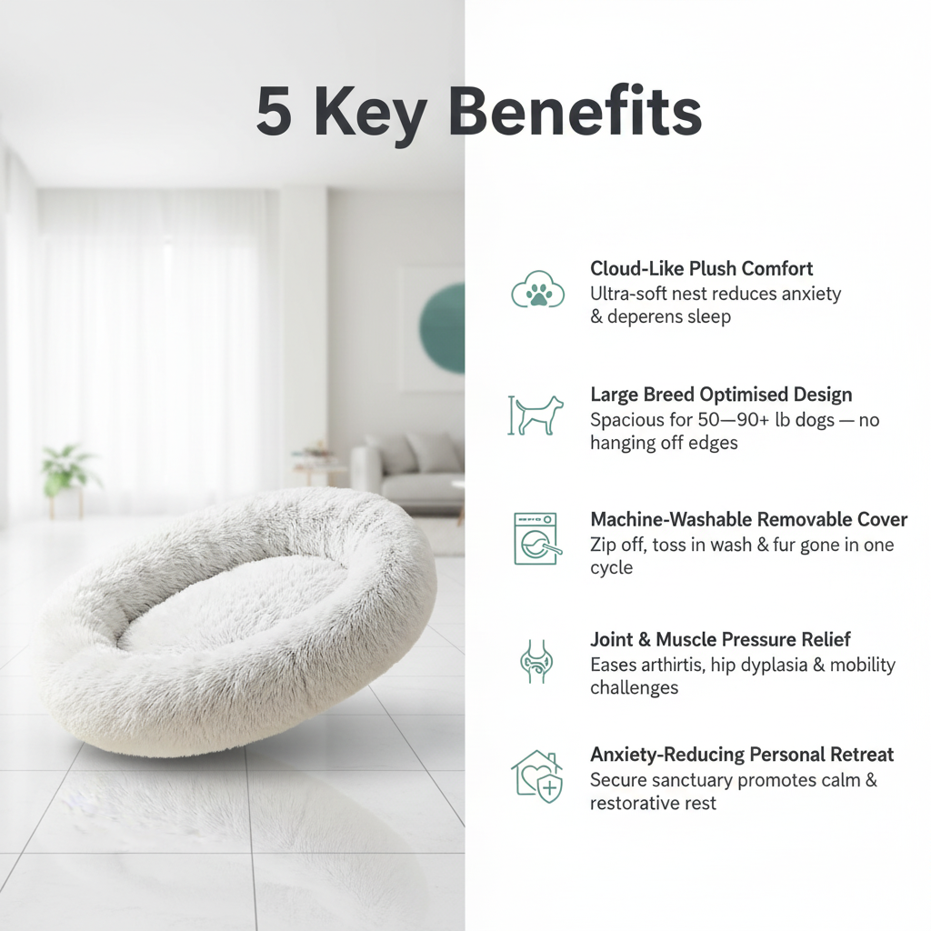 Large Plush Dog Bed 5 Key Benefits Infographic