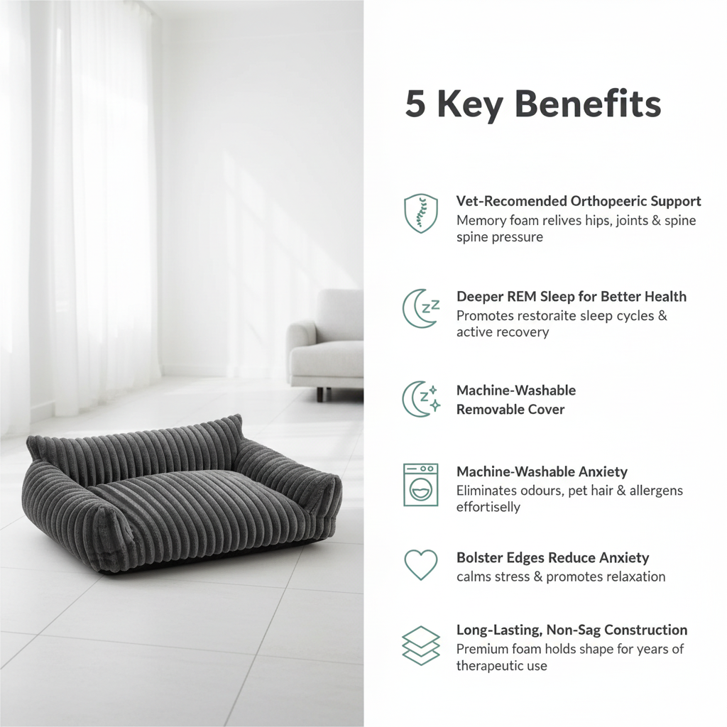 Orthopedic Dog Bed Memory Foam Sofa 5 Key Benefits Infographic