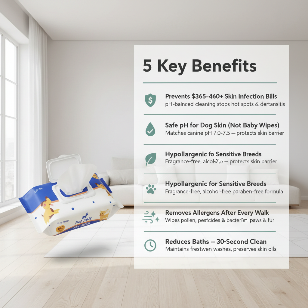 Pet Dog Wipes – 5 Key Benefits Infographic (Alt)