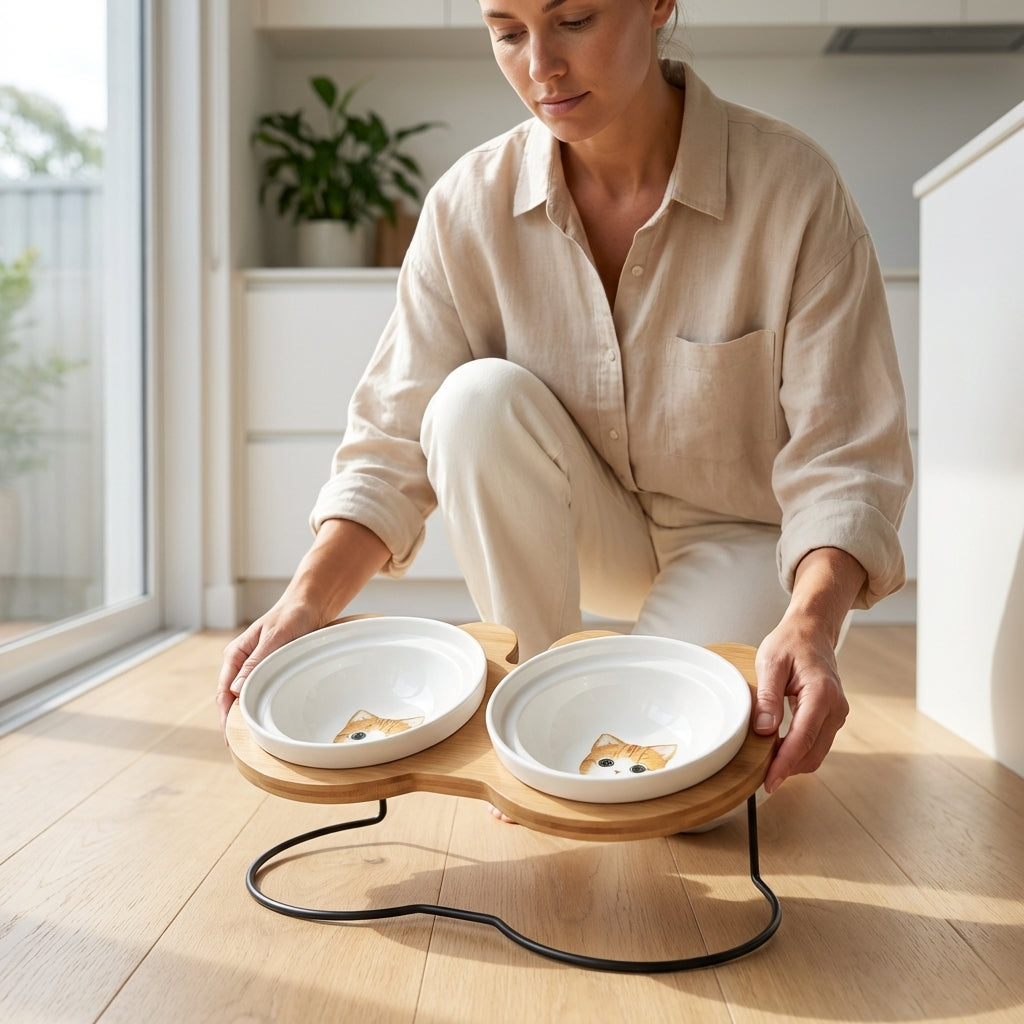 Raised Cat Bowl Stand – Elevated Feeder for Neck Relief and Comfort