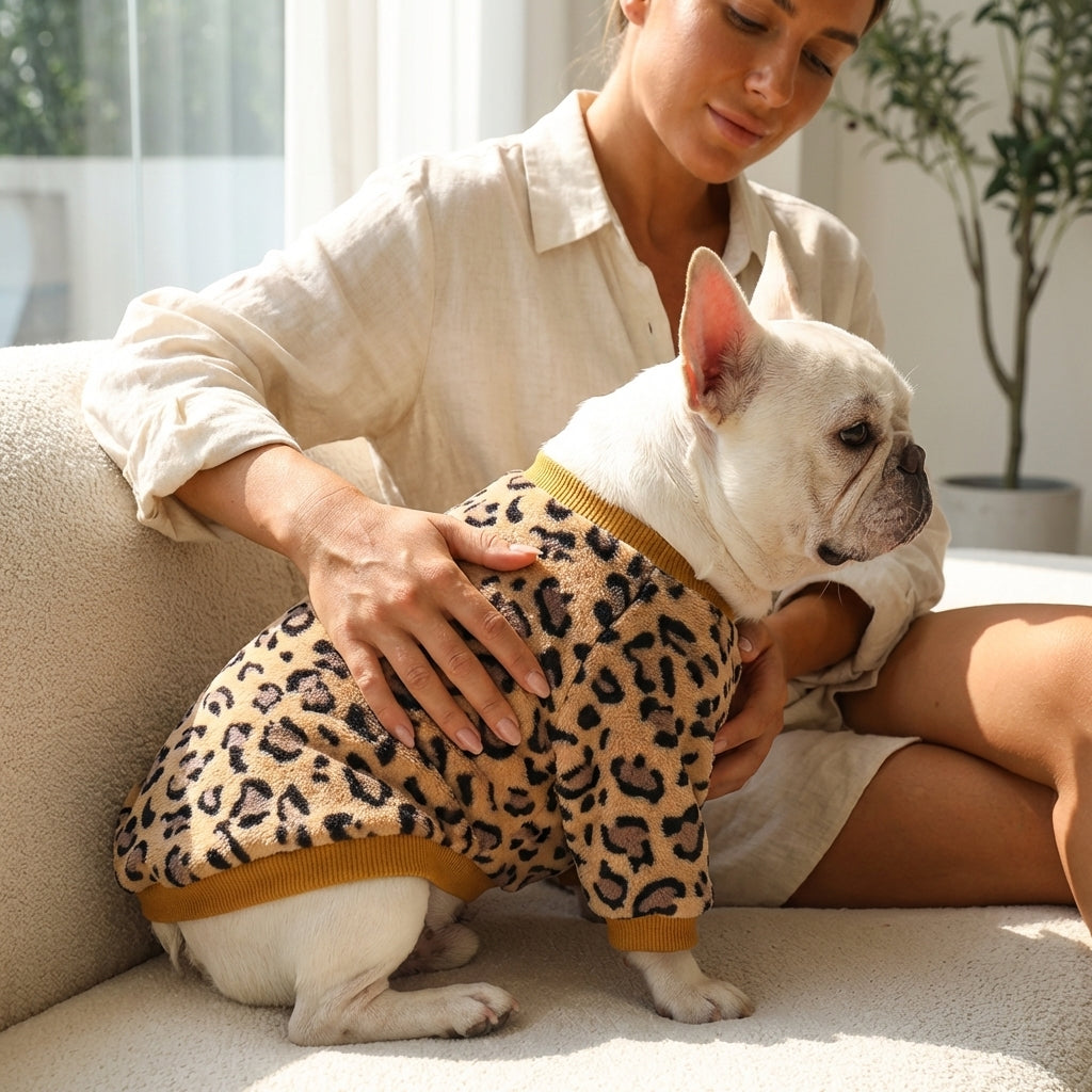Winter Dog Pajamas – Leopard Print Warm Jacket for Small Dogs