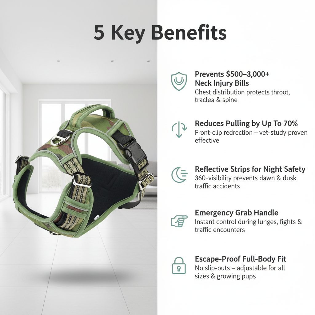 Tactical Dog Harness No-Pull 5 Key Benefits Infographic